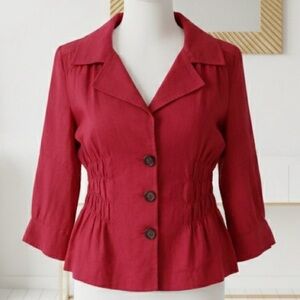 Zara| Red Linen Peplum Brown Button-Up Blazer Sz S